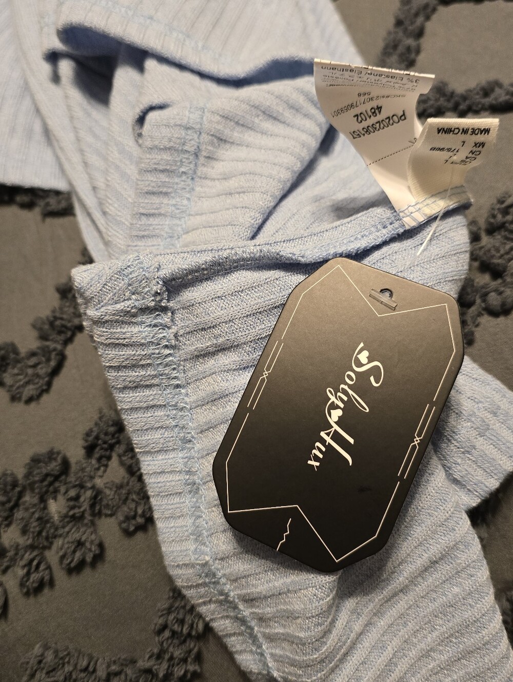 3-Piece Ribbed Pajama Set with Robe - Light Blue - Picture 5 of 5